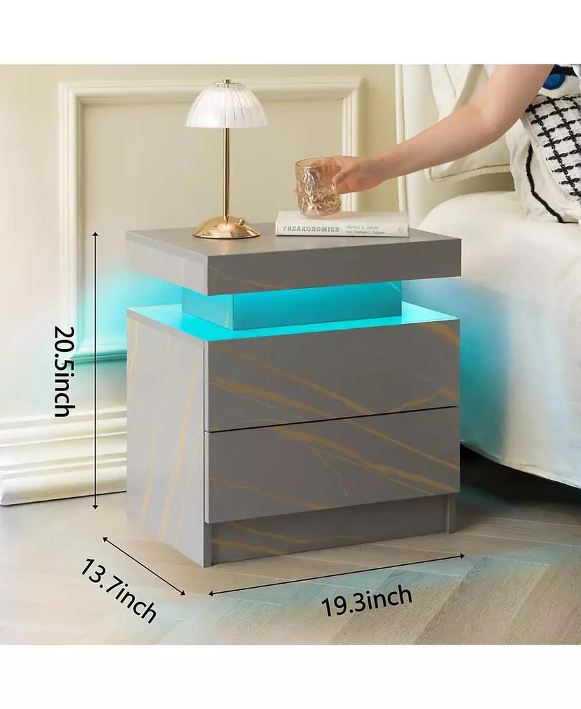 RAINSKEN LED Nightstand with 2 Drawers, Bedside Table Cabinet with Adjustable Color Lighting, Modern End Side Table for Bedroom, Living Room 6