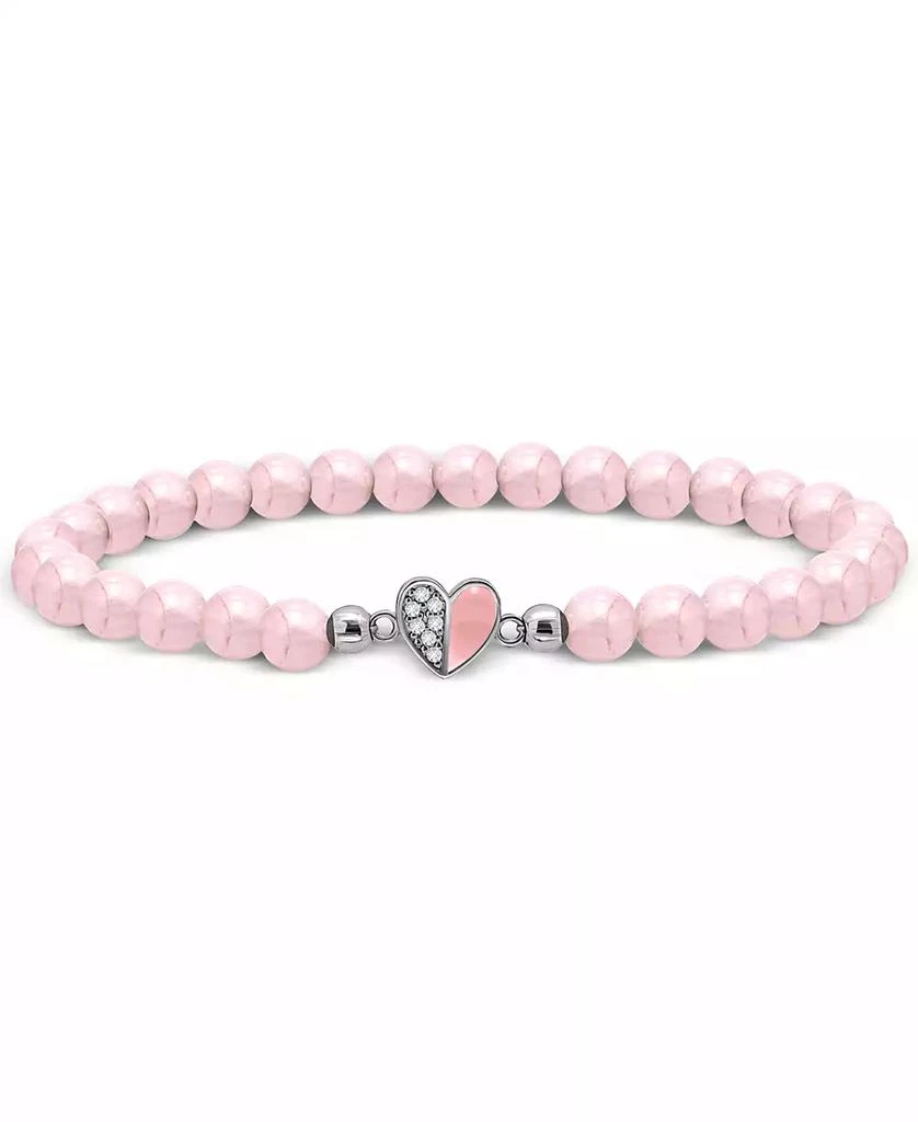 Giani Bernini Rose Quartz & Cubic Zirconia Heart Bead Stretch Bracelet in 18k Gold-Plated Sterling Silver 1