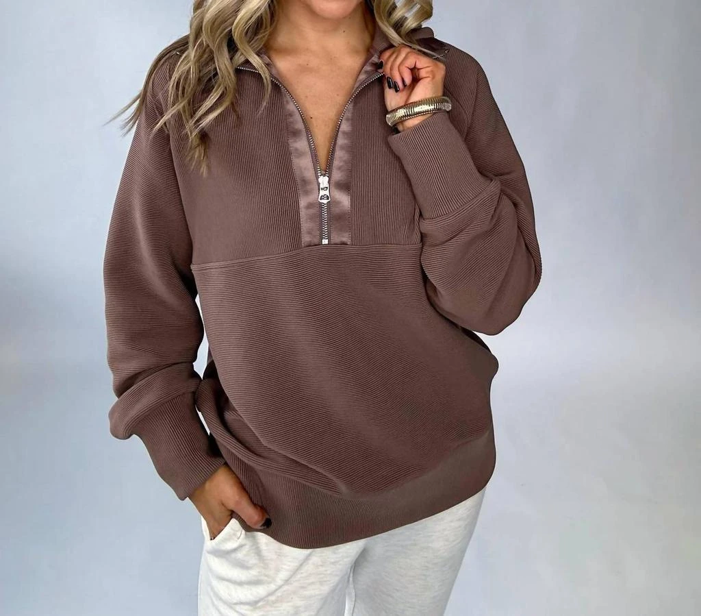 Varley Lismore Half Zip Sweater Top In Deep Taupe 1