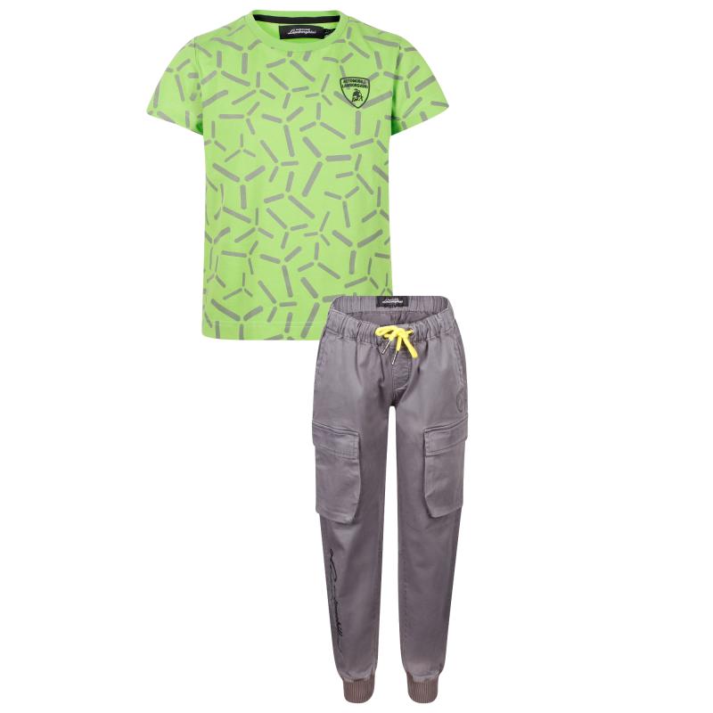 AUTOMOBILI LAMBORGHINI Logo t shirt and trousers set in green and grey