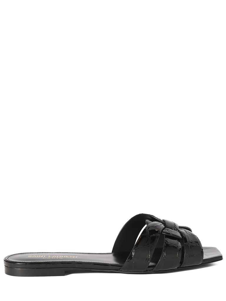 SAINT LAURENT 10mm Tribute Croc Embossed Flat Sandals