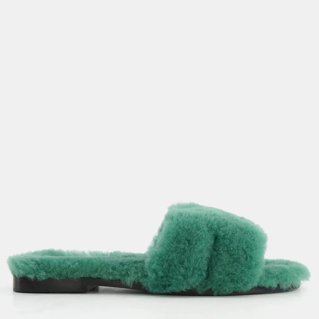 Hermes Hermes Vert Anglais Shearling Oran Sandals Size EU 37.5
