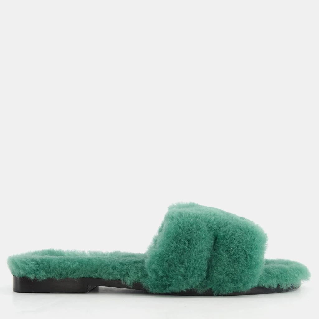 Hermes Hermes Vert Anglais Shearling Oran Sandals Size EU 37.5