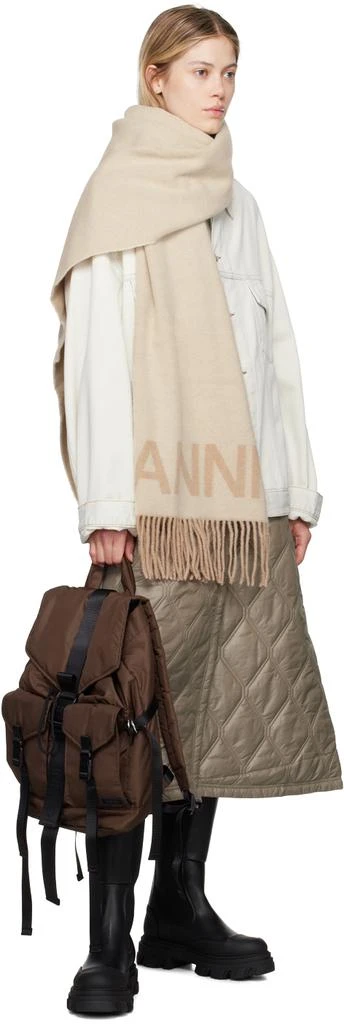 Ganni Beige Fringed Wool Scarf 3