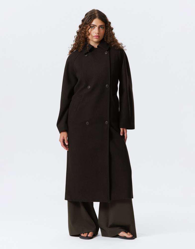 Weekday Weekday Kia wool blend oversized coat with tie waist detail in dark brown melange