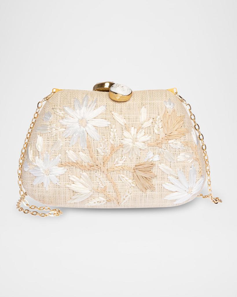 Rafe Tamu Flower Raffia Clutch Bag