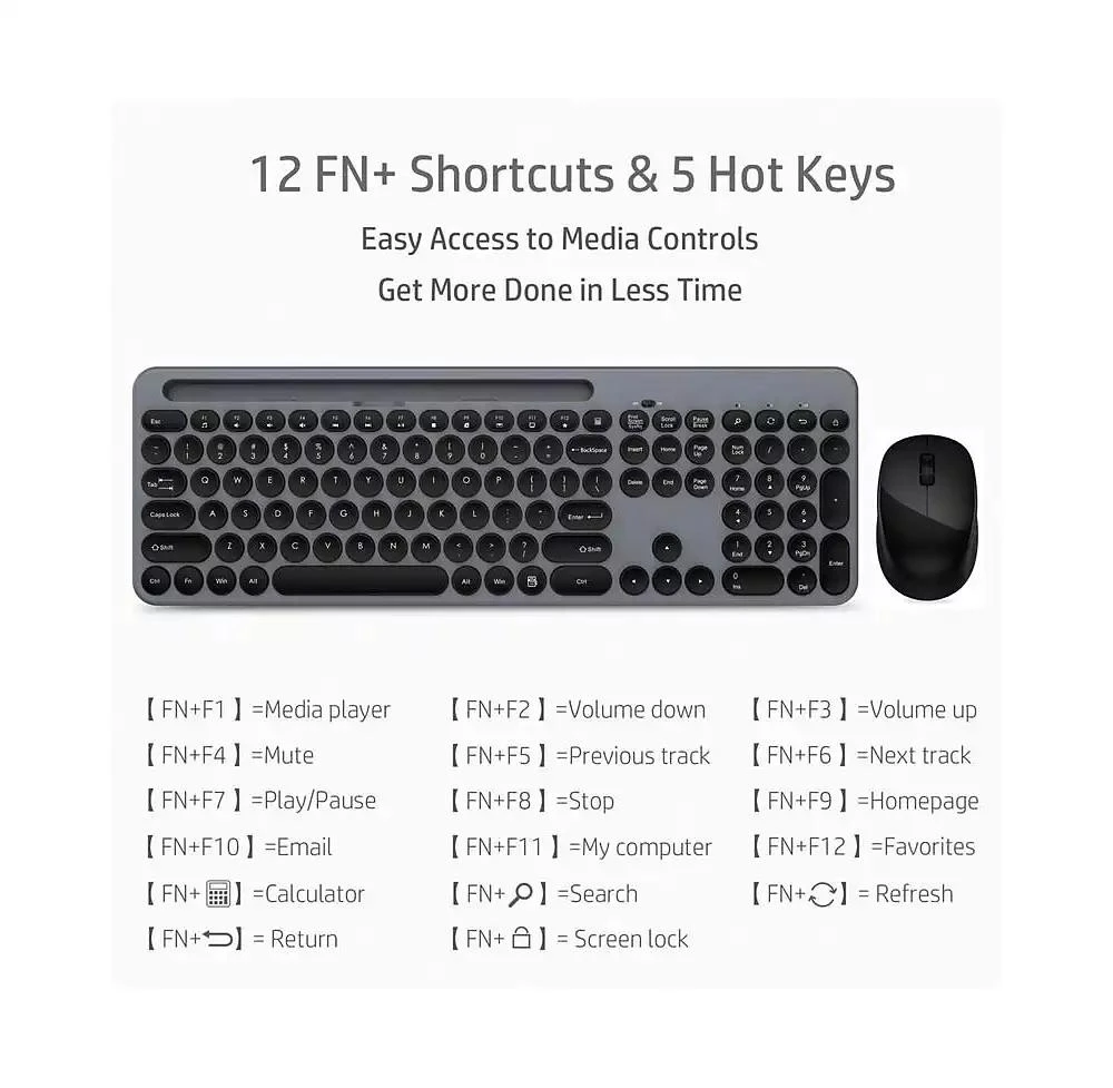 risokeys Wireless Keyboard And Mouse Combo - Full-Sized Ergonomic Keyboard With Holder, 2.4GHz Silent Cordless Set For Windows Laptop, PC, Desktop - Grey 5
