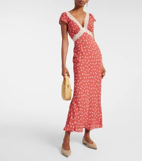 Rixo Iggy polka-dot lace-trimmed satin midi dress 2