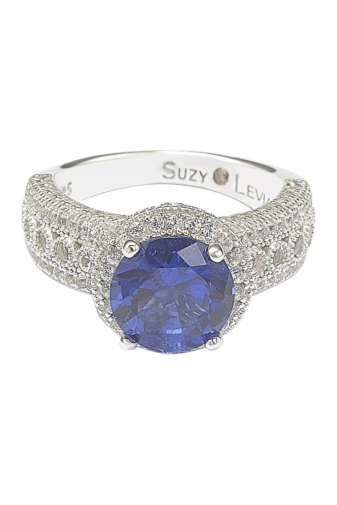 Suzy Levian Sterling Silver Round-Cut Blue Sapphire & Diamond Accent Ring - 0.02 ctw