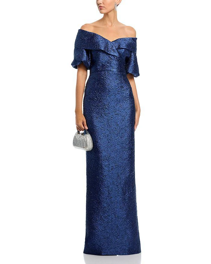 Teri Jon Metallic Jacquard Puff Sleeve Gown - Dresses & Skirts - Free  Shipping - BeyondStyle