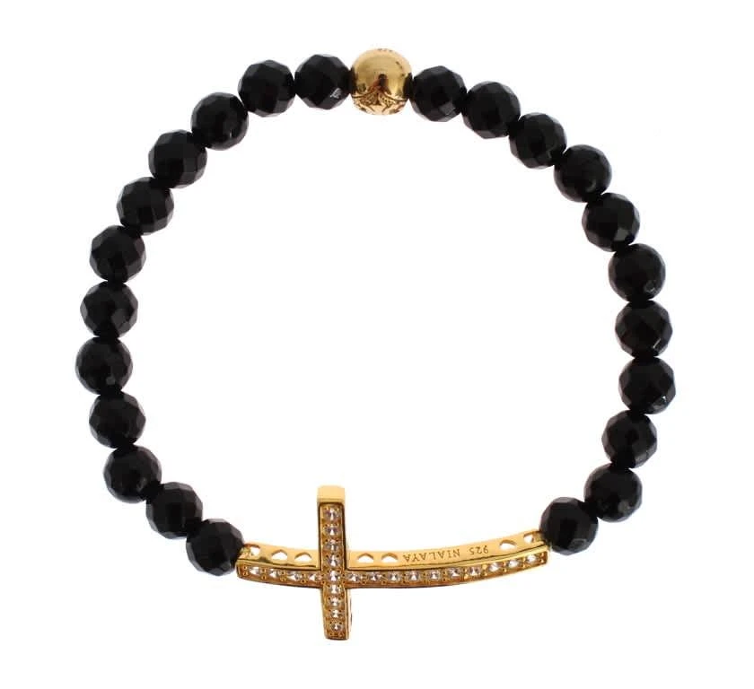 Nialaya Agate Stone gold CZ Cross 925 Women
s Bracelet