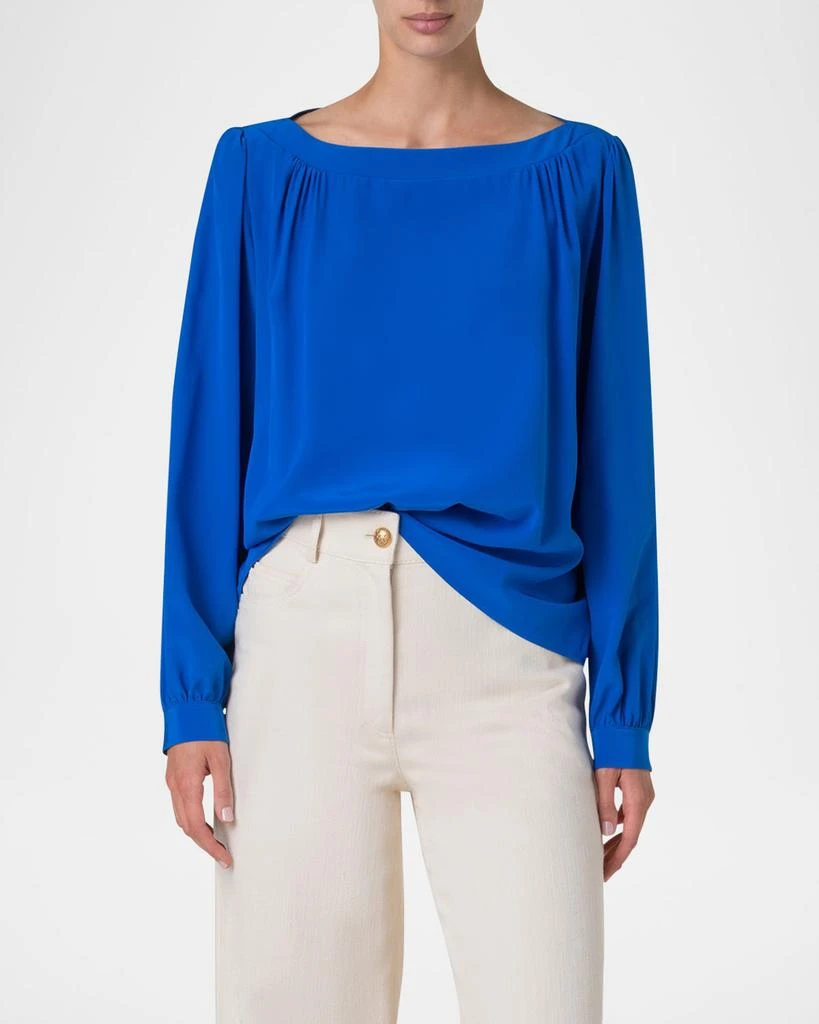 Akris Boat-Neck Long-Sleeve Silk Crepe Blouse 4