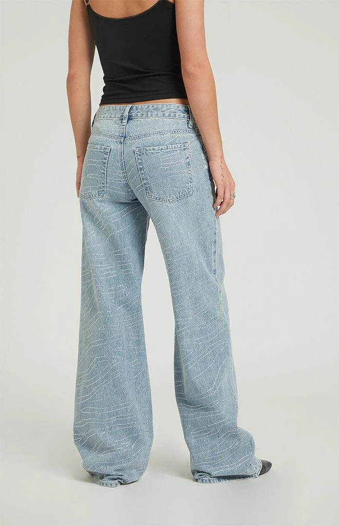 PacSun Casey Light Indigo Rhinestone Zebra Low Rise Baggy Jeans 5