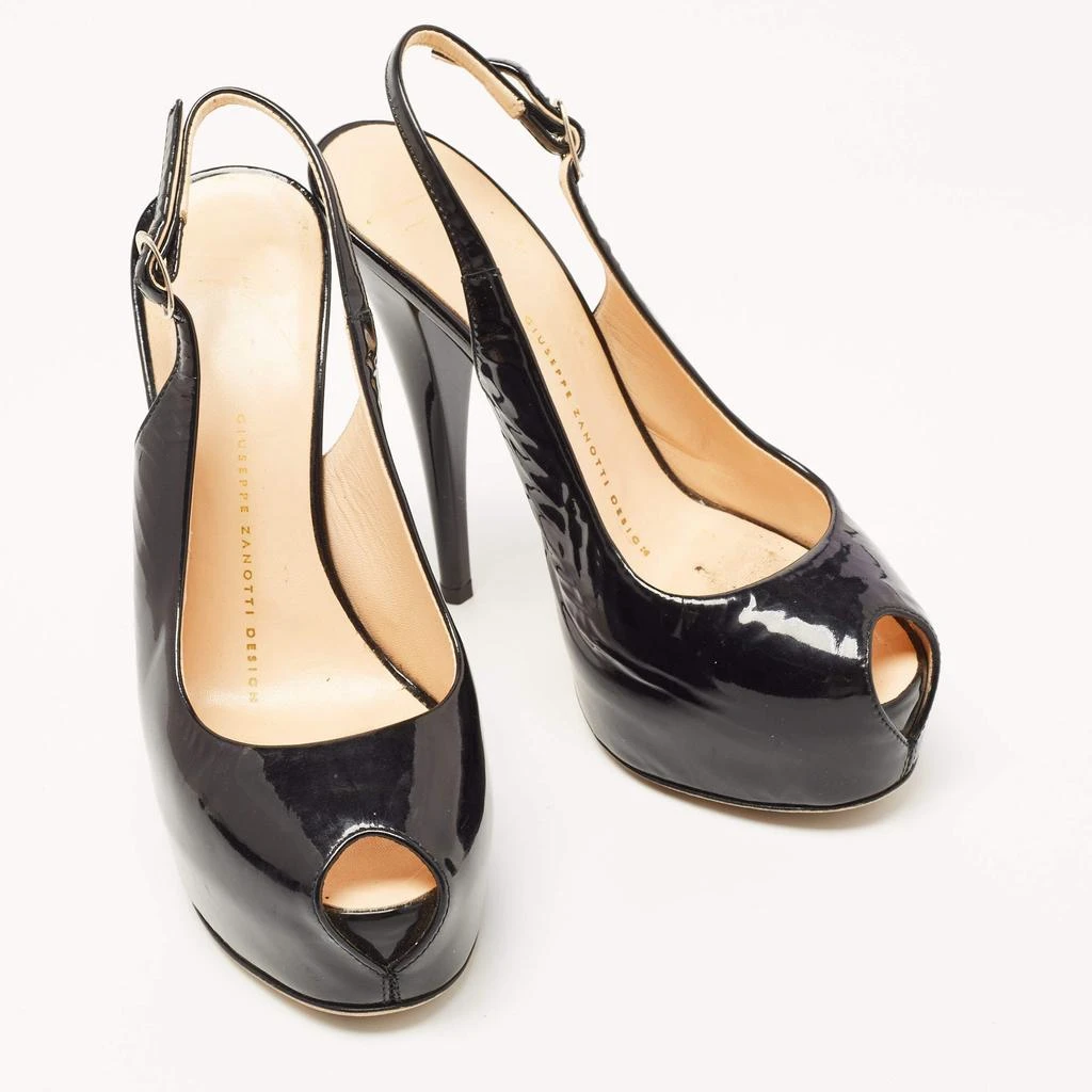 Giuseppe Zanotti Giuseppe Zanotti Black Patent Leather Peep Toe Platform Slingback Pumps Size 36 4