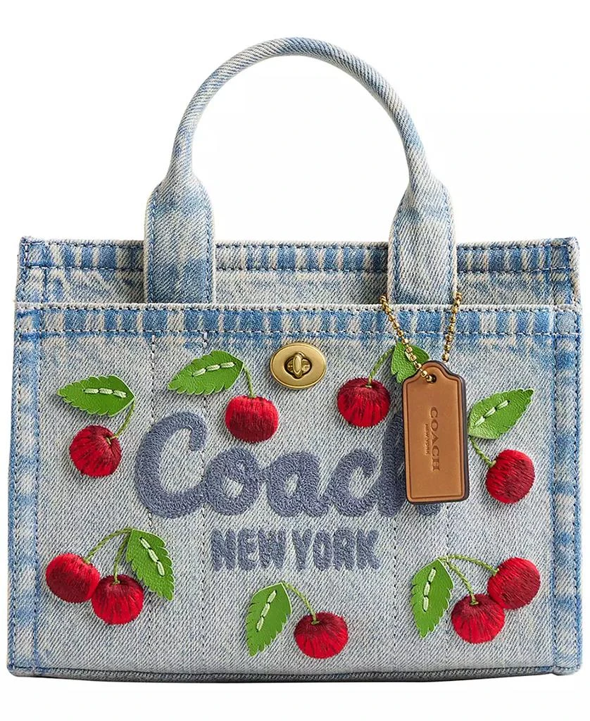 Coach Cargo Mini Denim Cherry Embroidery Tote Bag 20