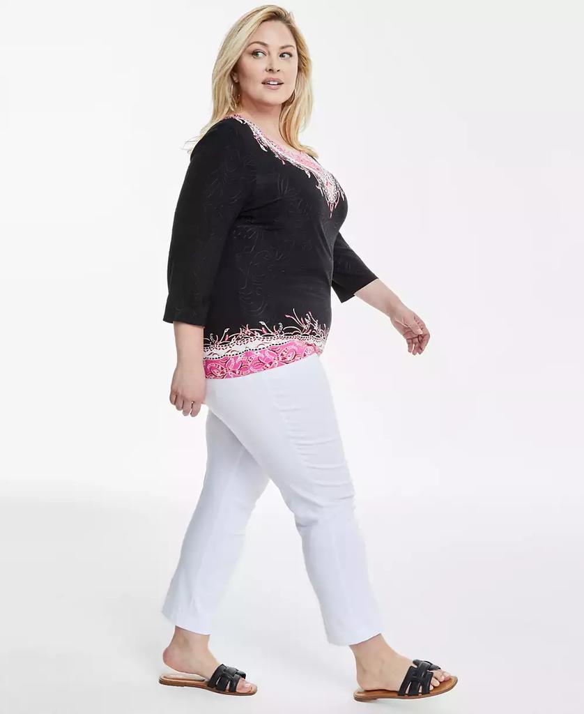 JM Collection Plus Size 3/4-Sleeve Jacquard Top, Exclusively at Macy's