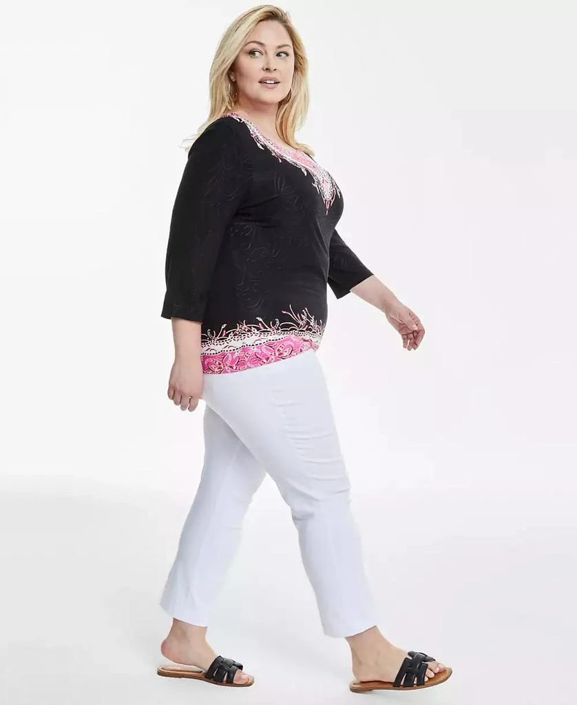 JM Collection Plus Size 3/4-Sleeve Jacquard Top, Exclusively at Macy's 2