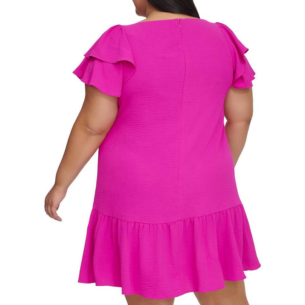 DKNY Plus Womens Woven Ruffled Shift Dress