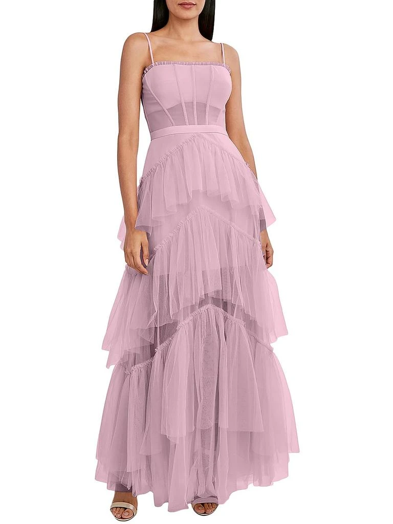 BCBG Womens Tiered Illusion Evening Dress 5