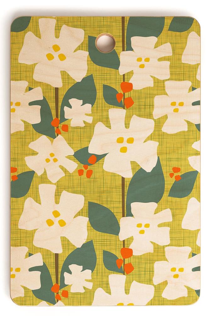 DENY Designs White Flowers and Red Berries by Mirimo Cutting Board