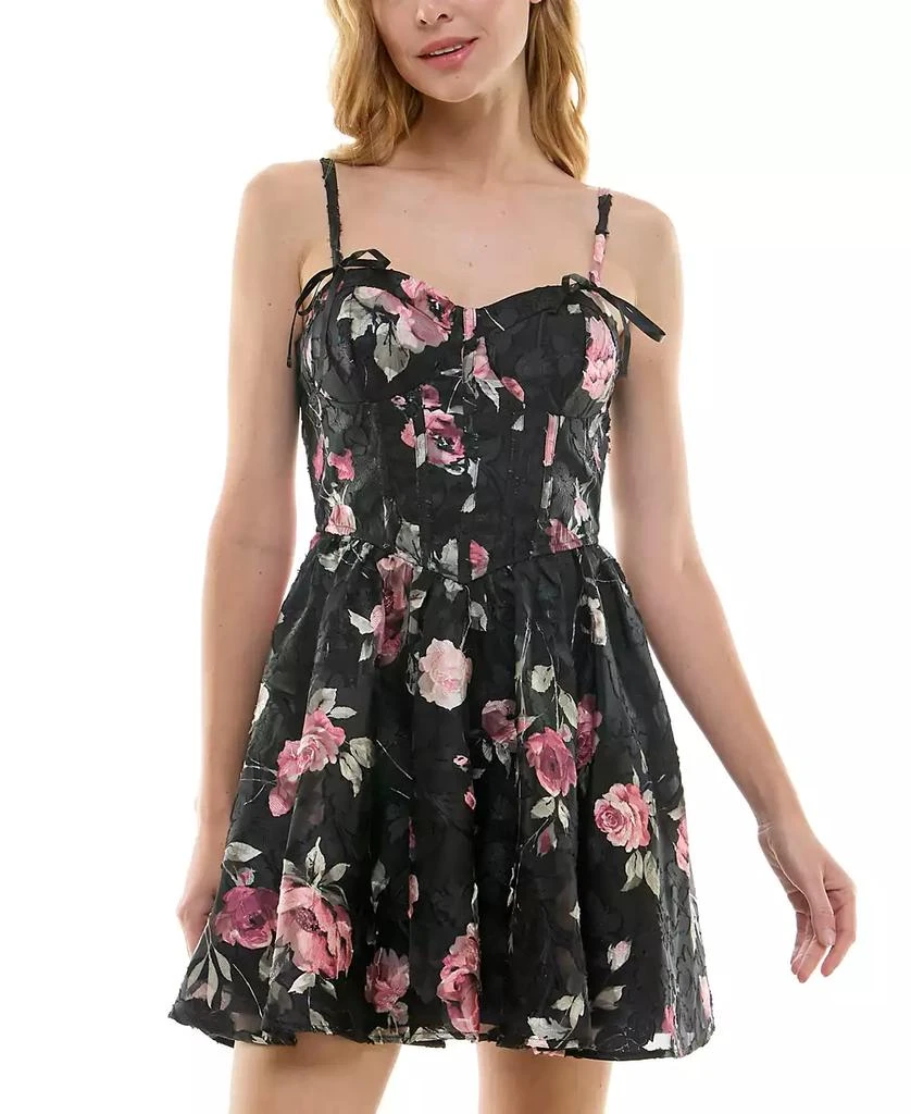Trixxi Juniors' Textured Floral Organza Jacquard Fit & Flare Dress 1