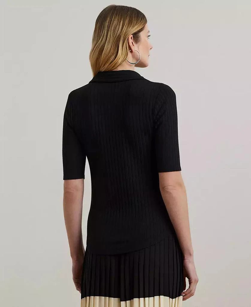 Ralph Lauren Women's Rib-Knit Elbow-Sleeve Polo Tee 2