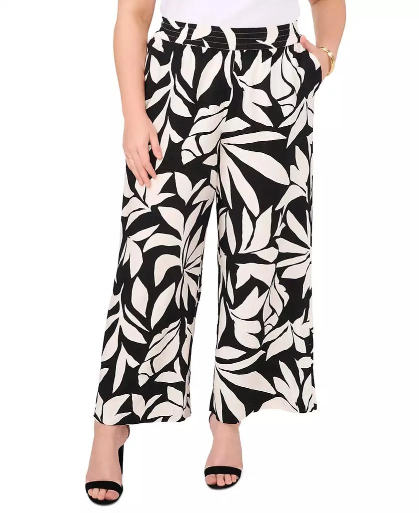 Vince Camuto Plus Size Printed Smocked-Waist Wide-Leg Pants 1