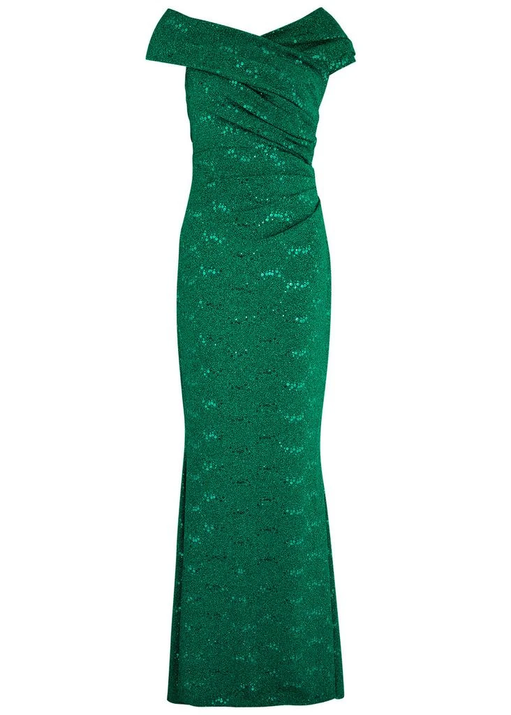 Talbot Runhof Off-the-shoulder embellished metallic gown 1