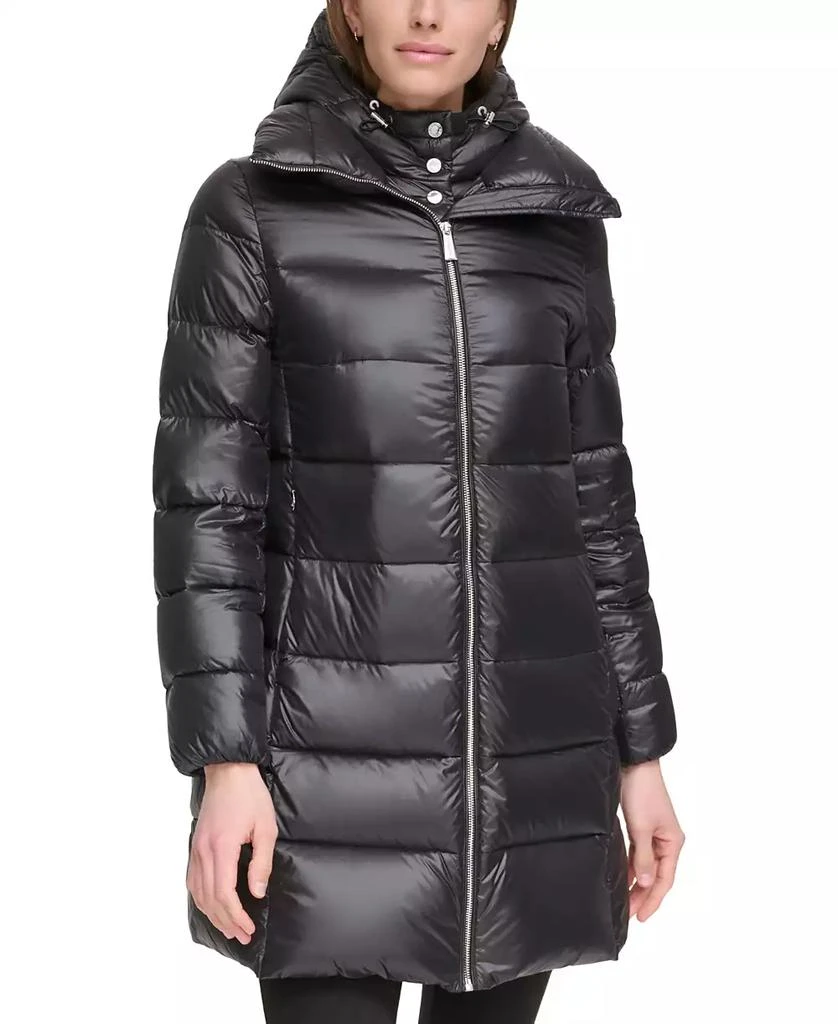 Calvin Klein Women's Shine Bibbed Hooded Packable Puffer Coat, Created for Macy's 1