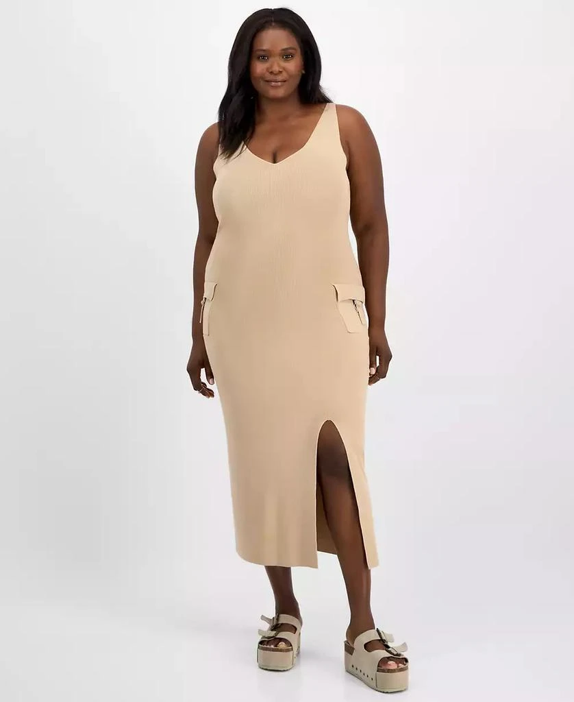 Madden Girl Trendy Plus Size Cargo Pocket Sleeveless Midi Dress 1