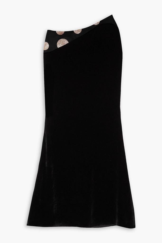 Halpern Asymmetric glittered polka-dot tulle and velvet skirt
