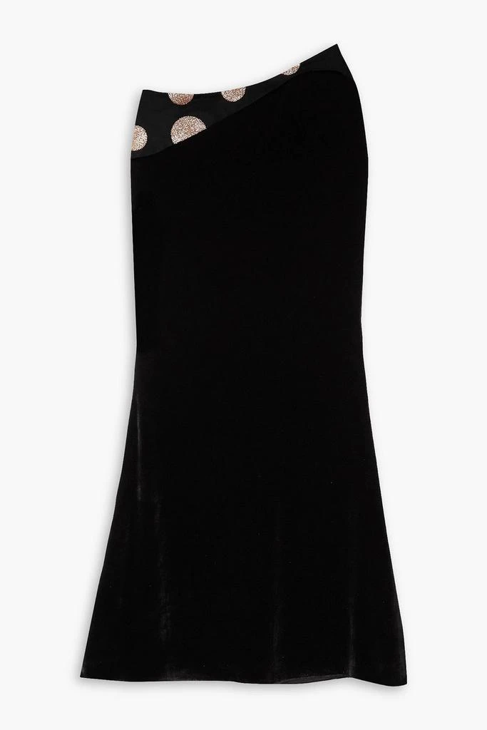 Halpern Asymmetric glittered polka-dot tulle and velvet skirt 1
