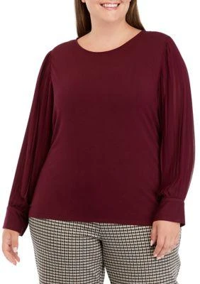 philosophy Plus Size Long Sleeve Knit Woven Shirt 1