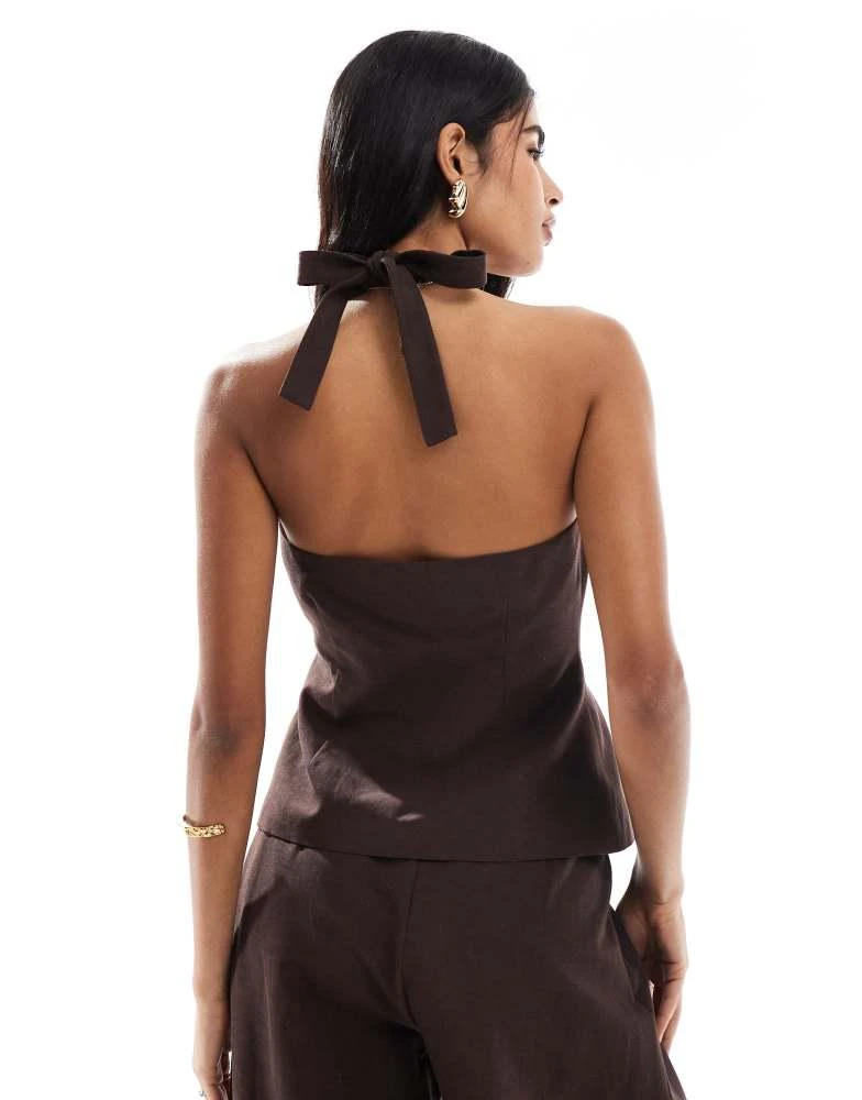 ASOS ASOS DESIGN linen blend tailored halter top in chocolate 4