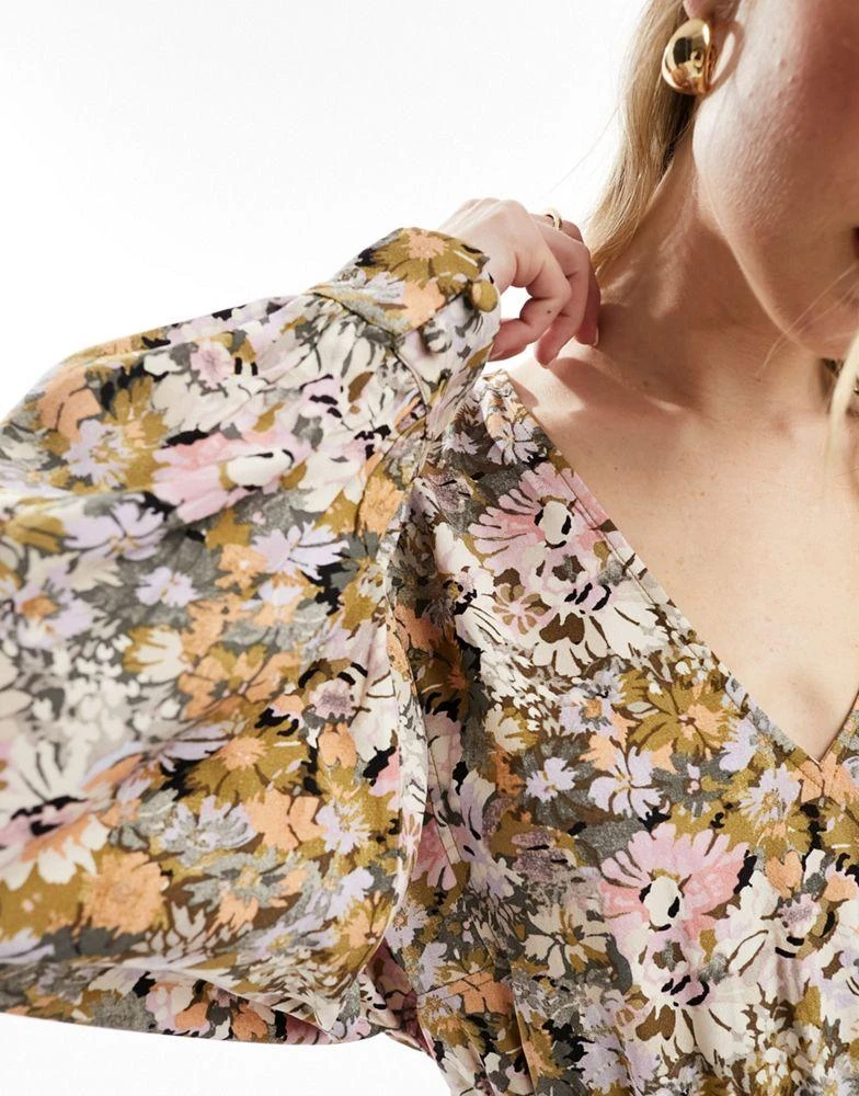 & Other Stories & Other Stories v neck mini dress with volume sleeves in bibi print 2