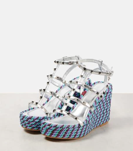 Valentino Rockstud leather espadrille wedges 4