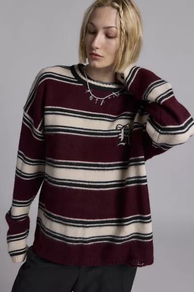 The Ragged Priest The Ragged Priest Embroidered Monogram Striped Crew Neck Sweater