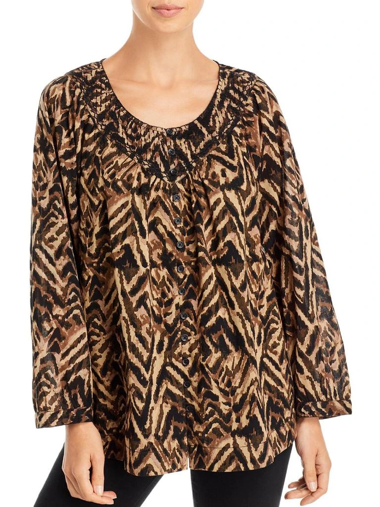 Beach Lunch Lounge Penelope Womens Animal Print Embroidered Button-Down Top 1