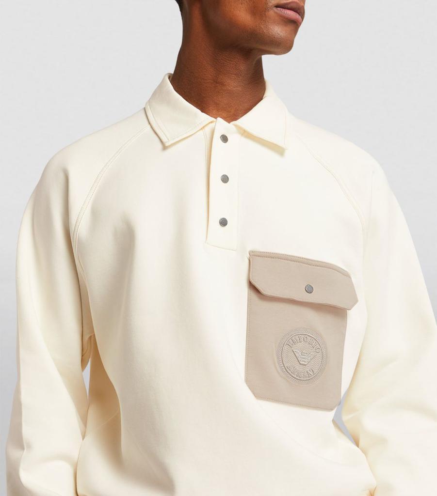 【EMPORIO ARMANI】 ★ Men's Raglan Pocket Polo Sweatshirt ★ Emporio Armani Cotton-Blend Pocket Polo Sweatshirt - Polo