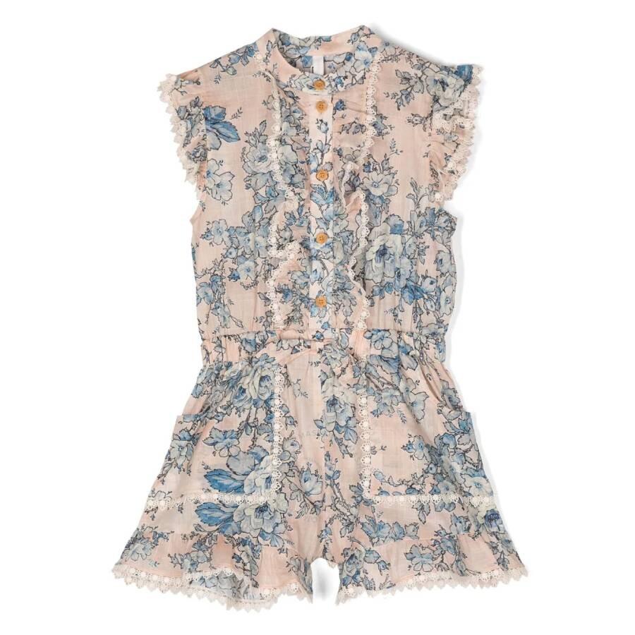 Zimmermann Girls Floral Halliday Frill Sleeveless Playsuit