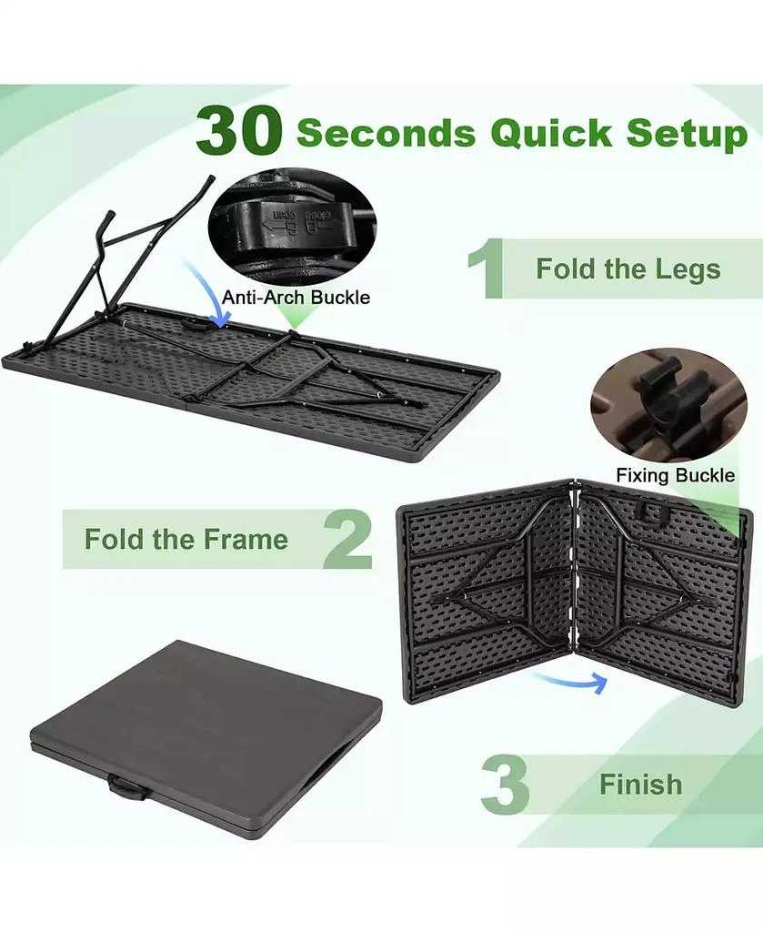 Costway 5 ft Folding Picnic Table Outdoor Dining Table with Rattan Grain HDPE Tabletop 8