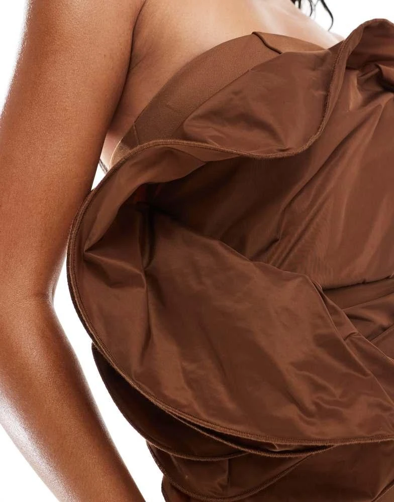 ASOS ASOS DESIGN oversized corsage fabric mixing mini dress in brown 2