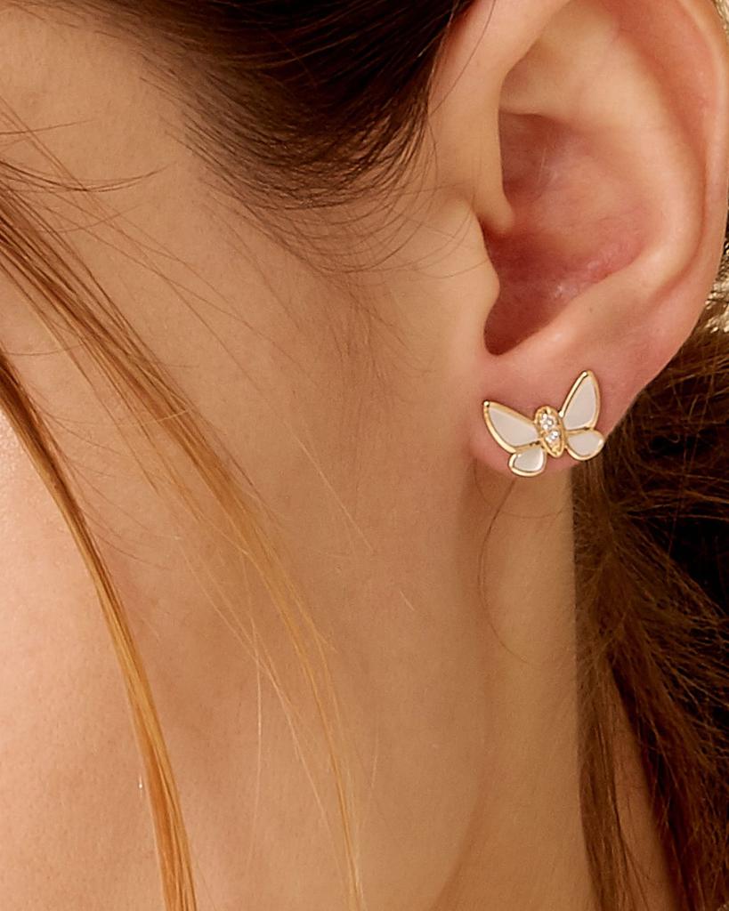 Syna Mother-Of-Pearl Diamond Butterfly Stud Earrings
