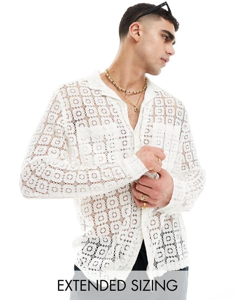 ASOS ASOS DESIGN relaxed revere collar shirt in white tiled lace 1