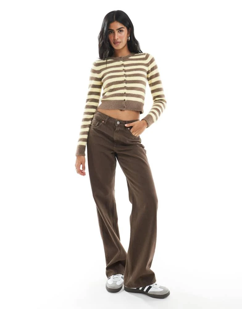 Daisy Street Daisy Street fluffy knit micro cardigan in yellow brown stripe 2