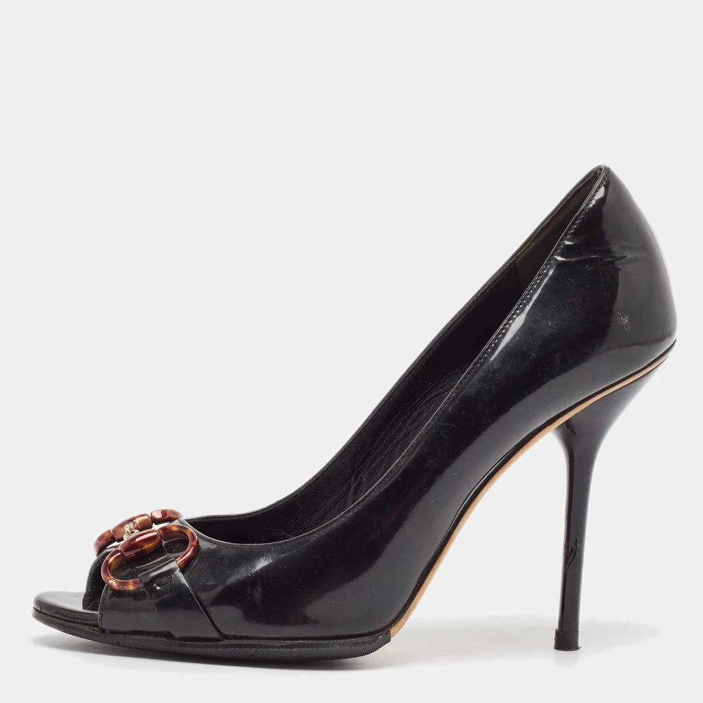 Gucci Gucci Black Patent Leather Horsebit Peep Toe Pumps Size 37 1