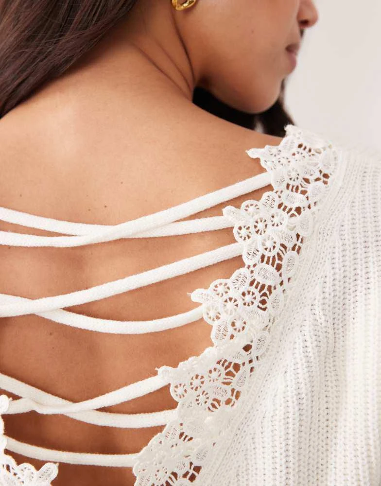 Miss Selfridge Miss Selfridge lattice back knitted jumper with lace in cream 3