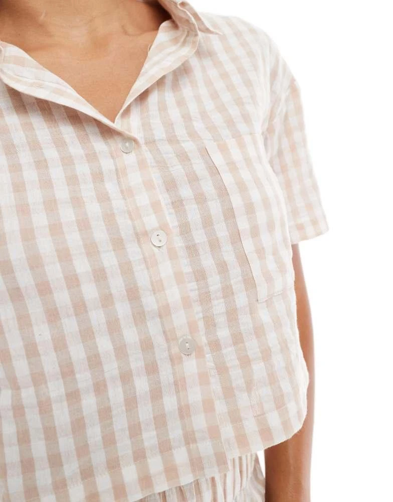 Luna Luna cropped pyjama shirt in beige check 3