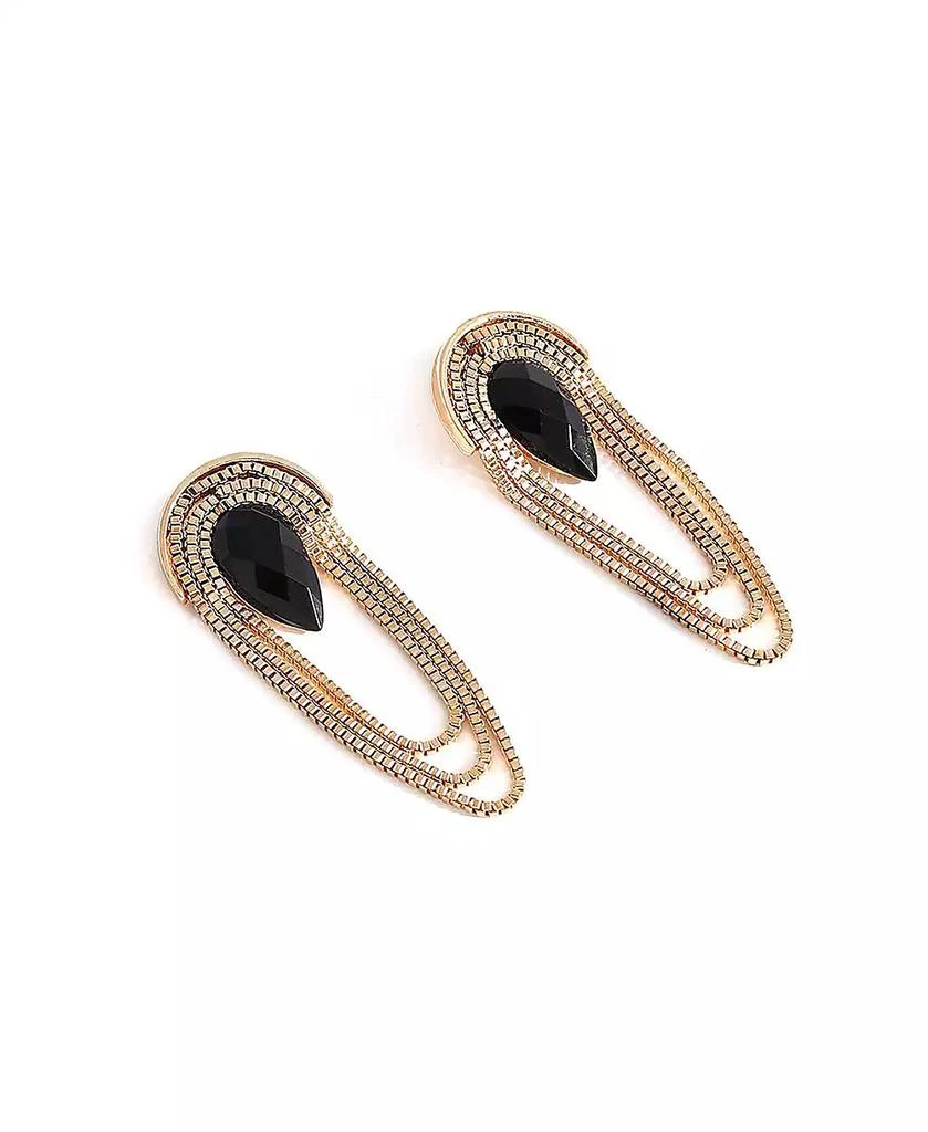 SOHI Women
s Black  Teardrop Chain Drop Earrings