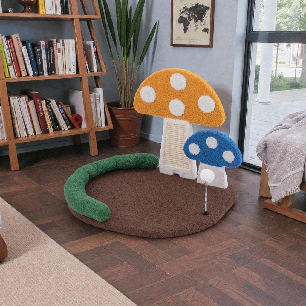 Hivvago Cozy Mushroom Cat Lounge with Built-In Scratching Surface and Wide Base